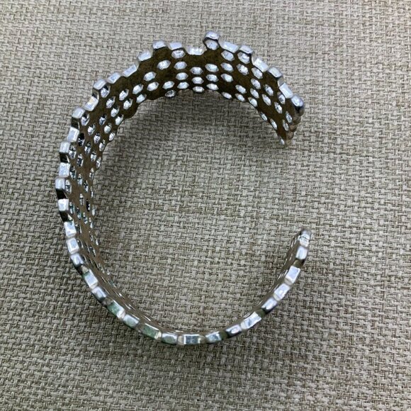 Lucky Brand Silver Tone Distressed Honeycomb Pattern Cuff Bracelet - Picture 4 of 6